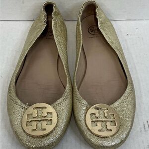 Tory Burch Metallic Leather Gold Flats